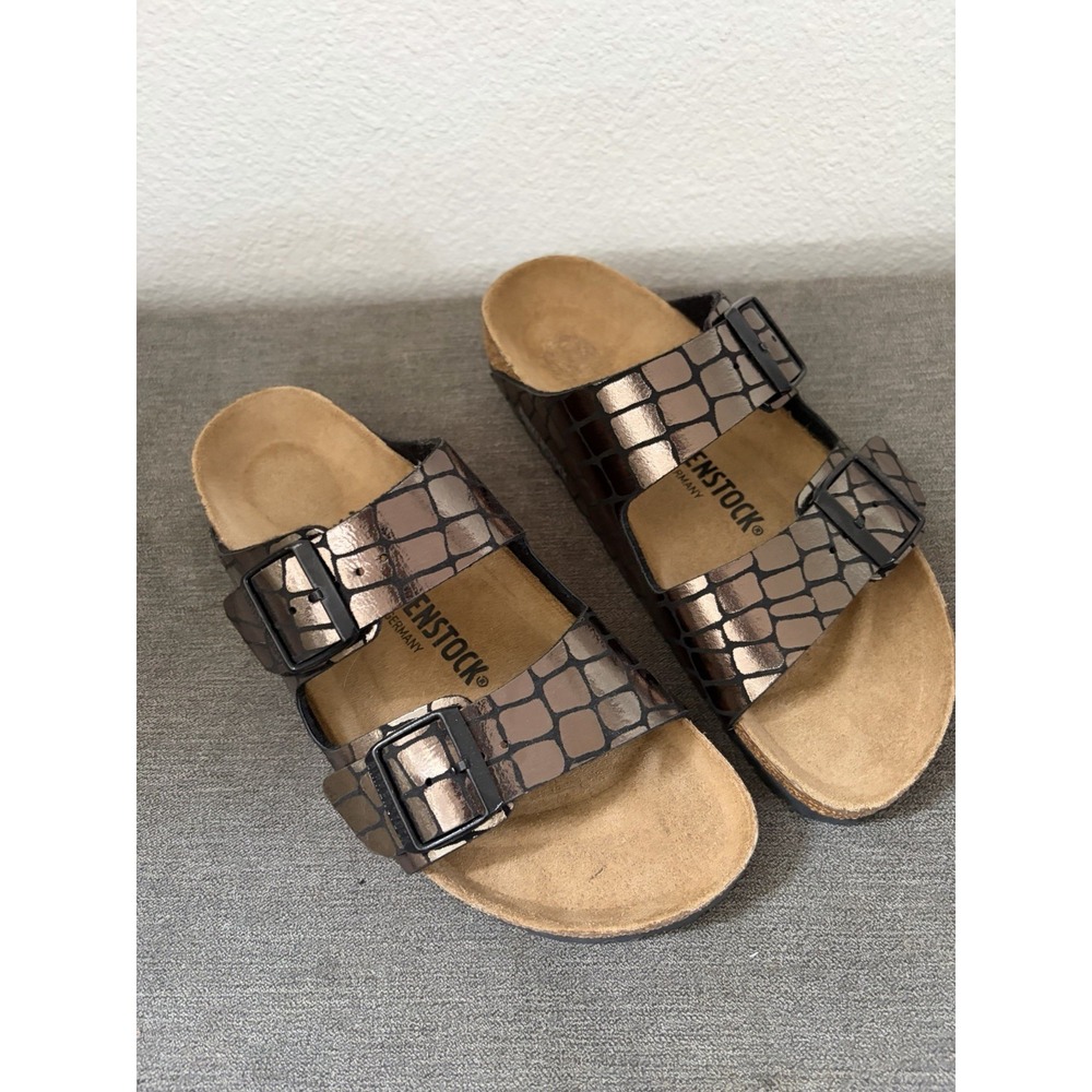 Birkenstock ARIZONA Gator Gleam Leather Soft Footbed Sandals Slides 39 US 8.5-9